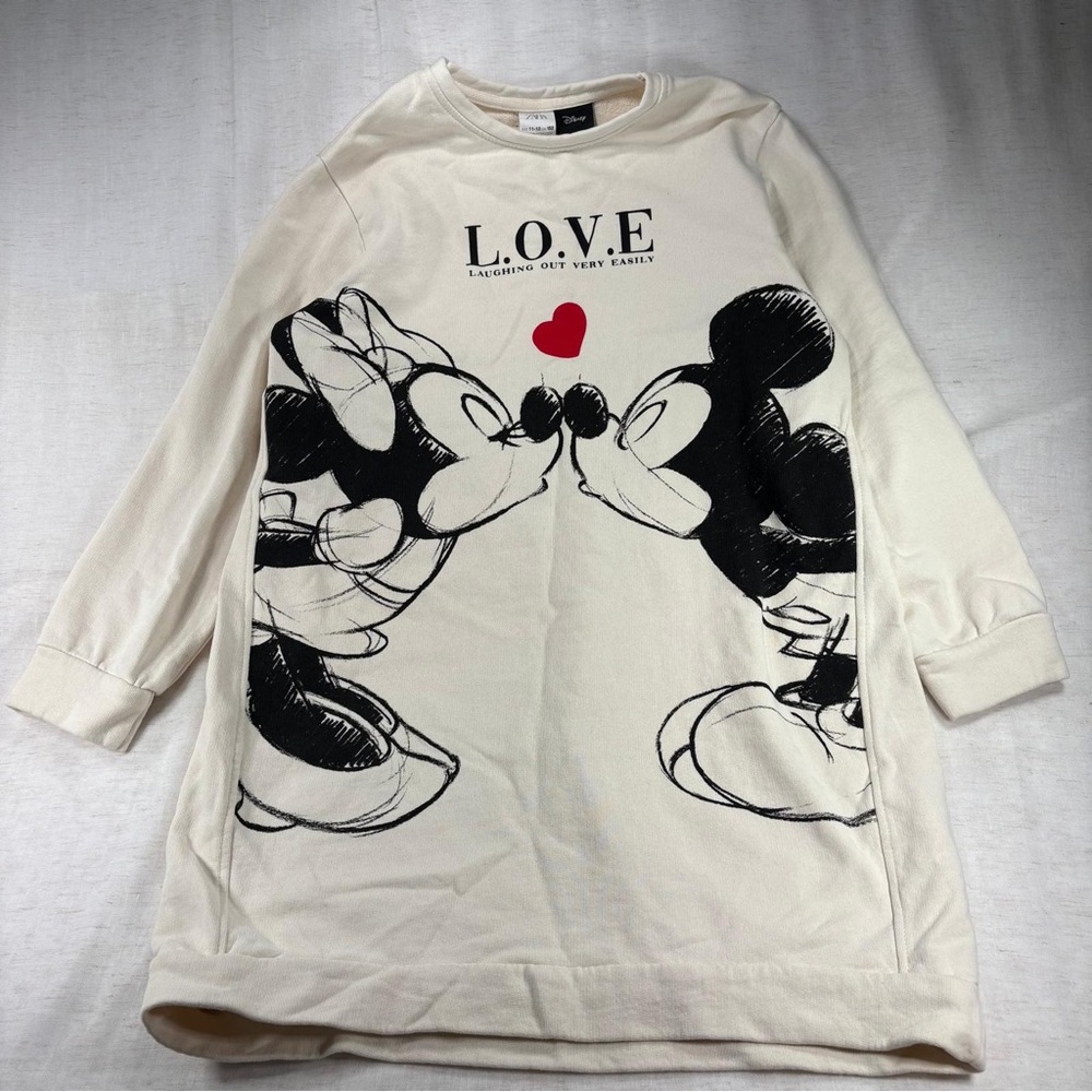 Disney Zara Mickey & Minnie 'L.O.V.E' Cream Graphic Sweatshirt Dress